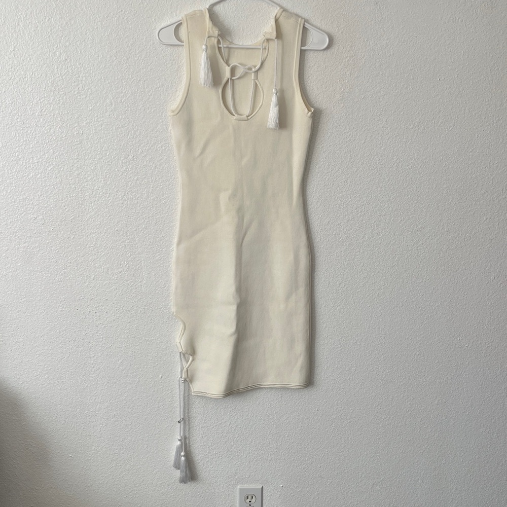 Jonathan Simkhai women’s white cream lace-up pique knit bodycon dress size small - Picture 6 of 6